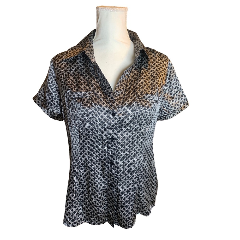 INC International Concepts Womens 100% Silk Geometric Diamond Button Down Top 10